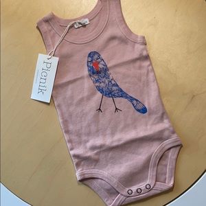 Picnik blue bird tweet mauveish tank onesie